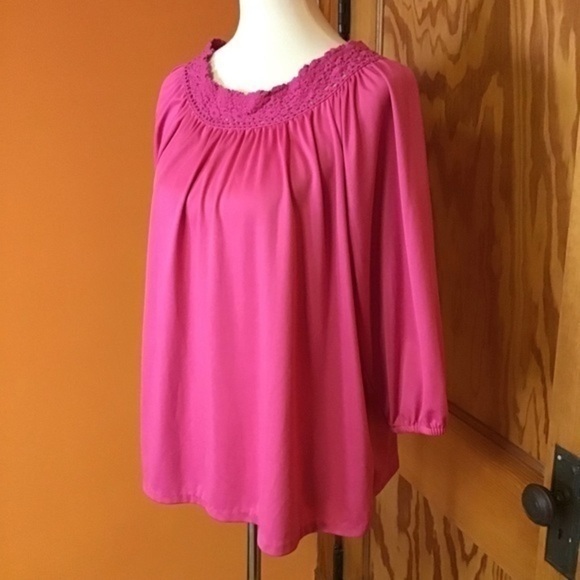Vintage 70s hot pink muumuu tunic shirt - Picture 6 of 7